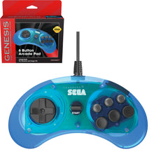 Controller - 6 Button  SEGA & Retrobit - Arcade Pad - Clear Blue